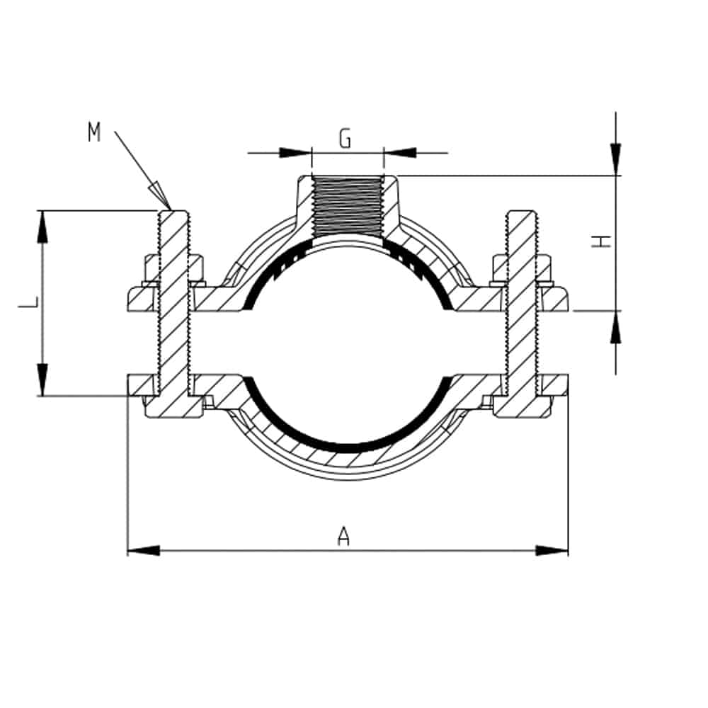 pipe saddle clamp drawing Cutaway view