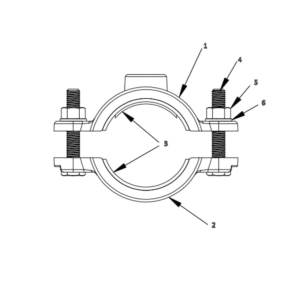 pipe saddle clamp drawing side view