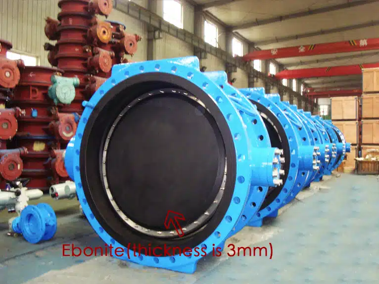 butterfly valve and dismantling joint with Ebonite(thickness is 3mm) for sea water