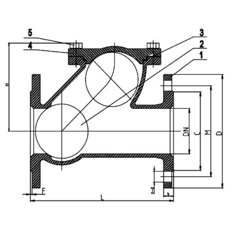 flange end ball chek valve drawing