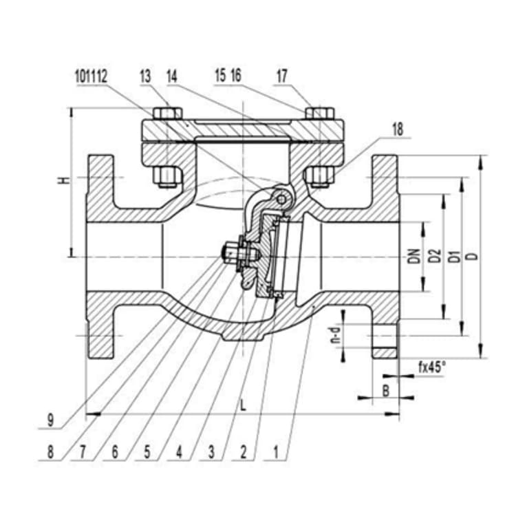 swing-check-valve-original-design-en12334-dn50-dn300 diagram