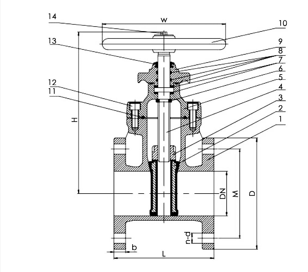 flanged awwa gate valve drawing