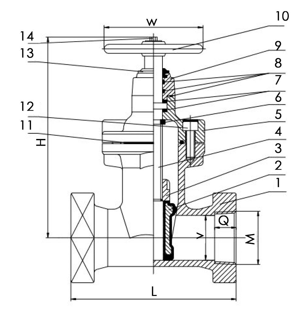 threaded gate valve drawing