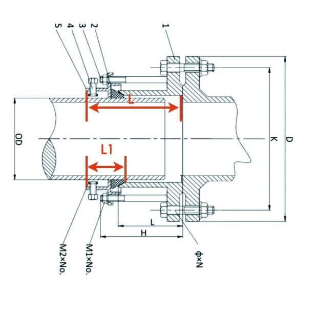 Mechanical Joint Restrained Flange Adaptor Installation dimension mark