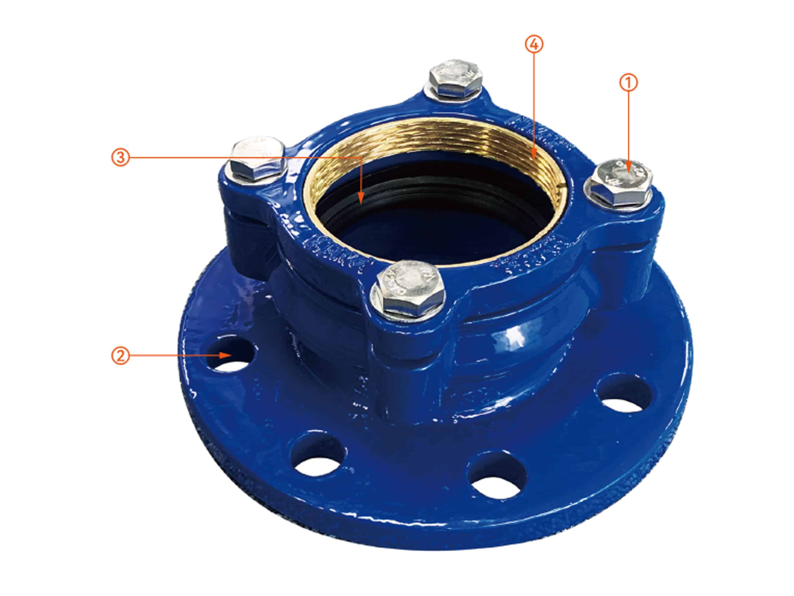 Restrained cast iron flange adapter for PE pipe