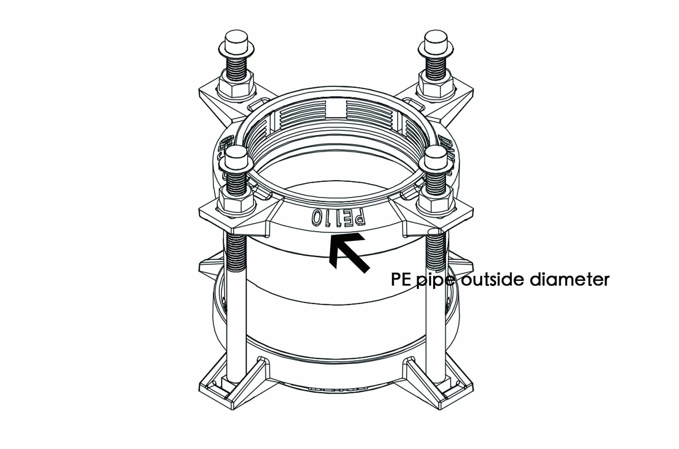 Restrained Coupling Adaptor for HDPE Pipe Sr No. JC008 Installation Instruction choose right size restrained coupling adaptor