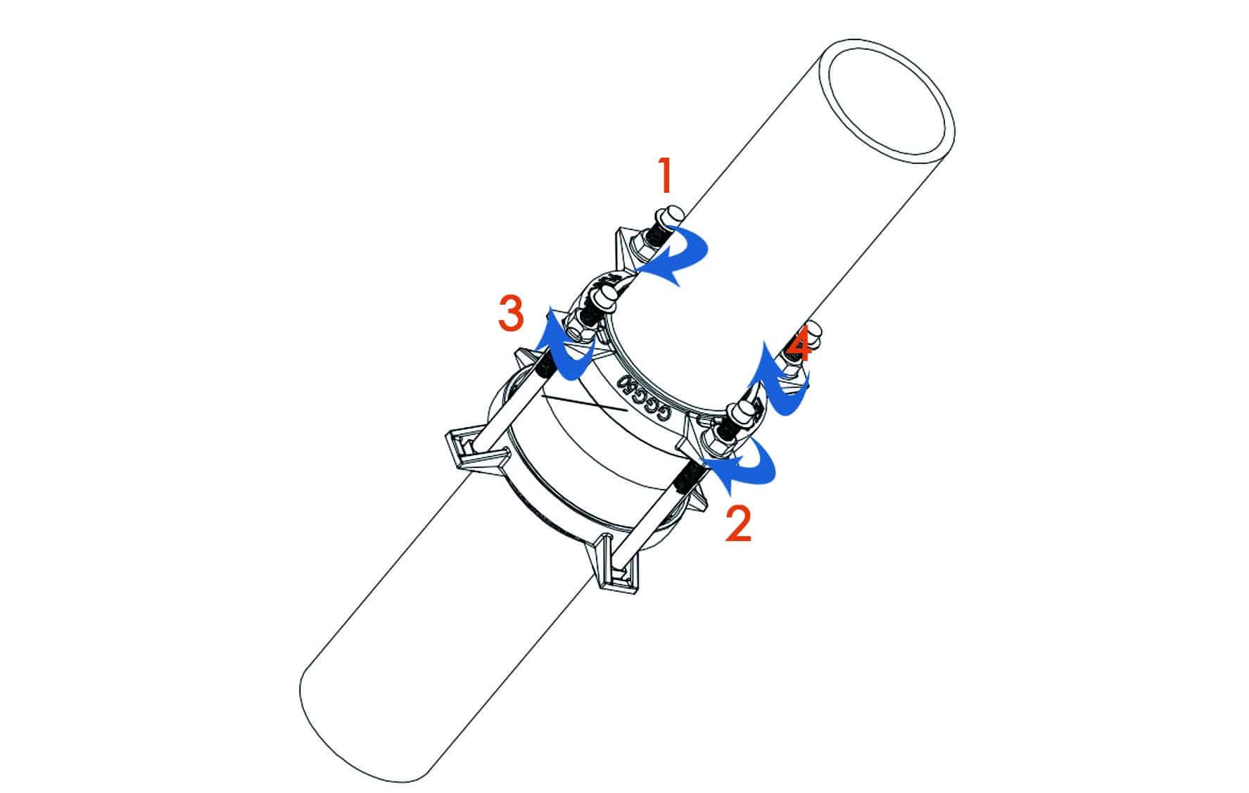 Restrained Coupling Adaptor for HDPE Pipe Sr No. JC008 Installation Instruction step 5 tighten bolts