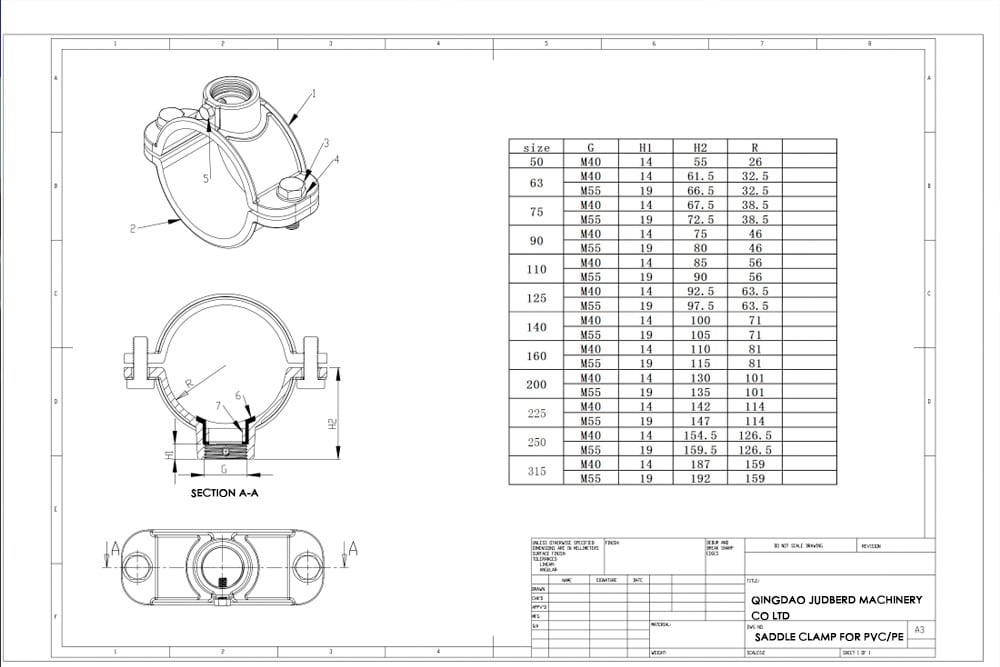 Saddle Clamp For PVC and PE pipe drawing