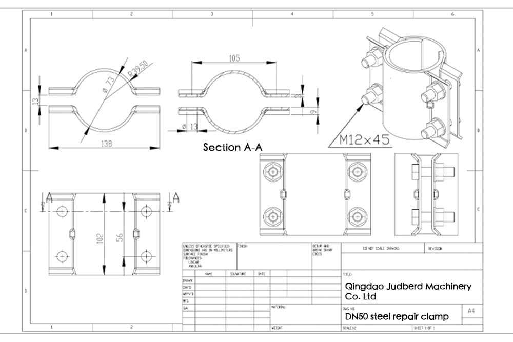 steel repair clamp drawing
