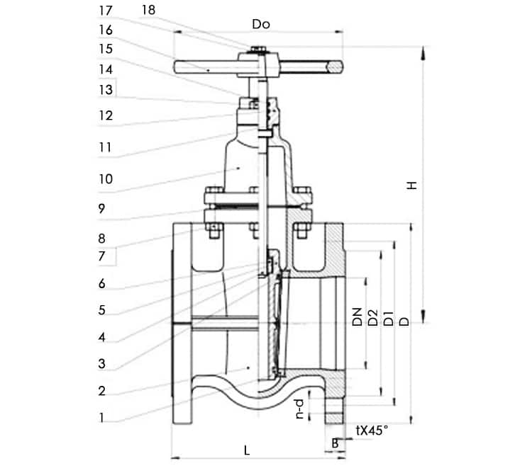 Ductile Iron Gate Valve diagram