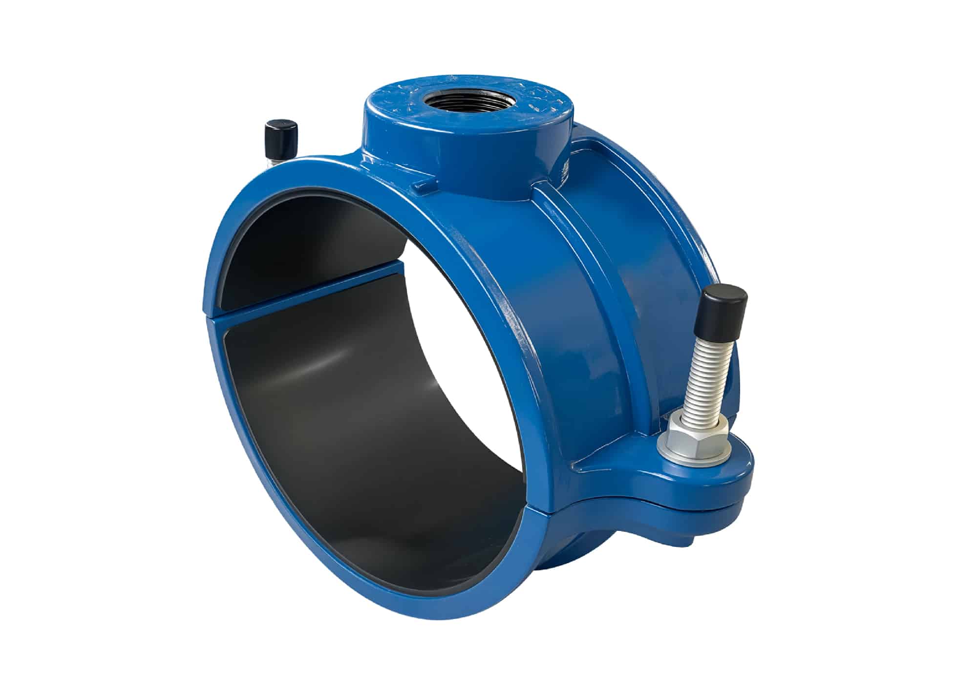 Cast Iron Saddle Clamp for HDPE pipe and PVC pipe ,with BSP, NPT, CC etc thread outlet 3