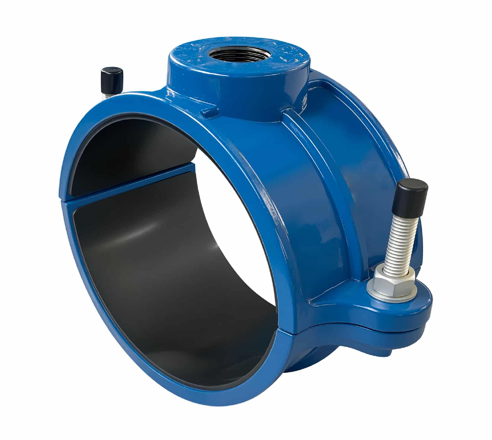 Cast Iron Saddle Clamp for HDPE pipe and PVC pipe ,with BSP, NPT, CC etc thread outlet