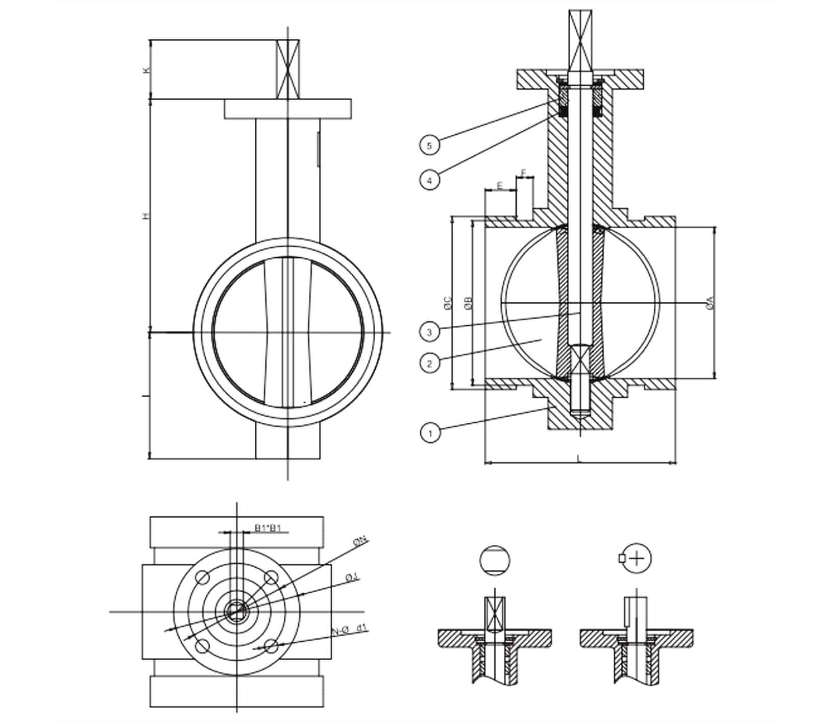 grooved butterfly valve drawing