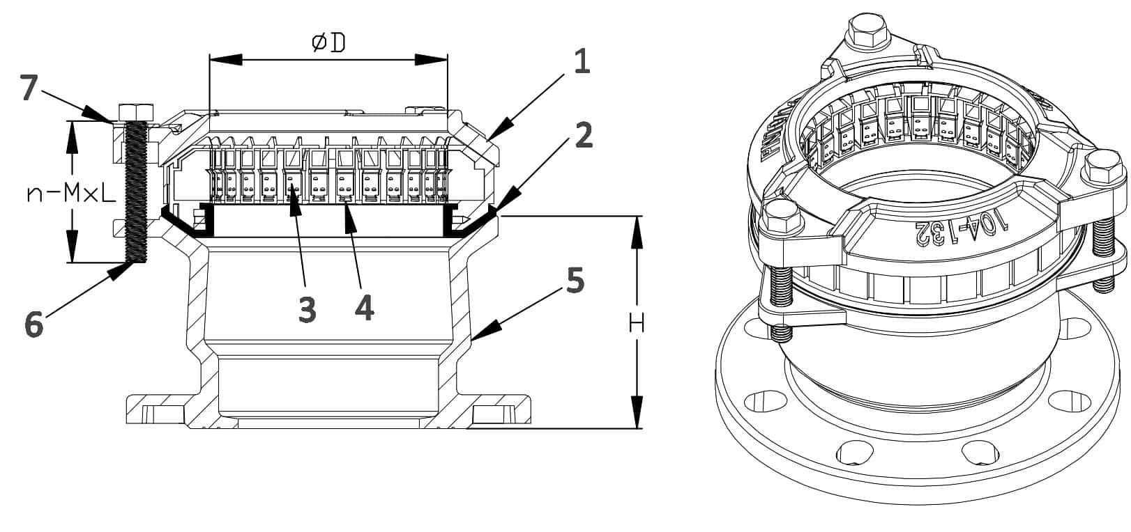 Aquagrip Flange Adaptor Drawing