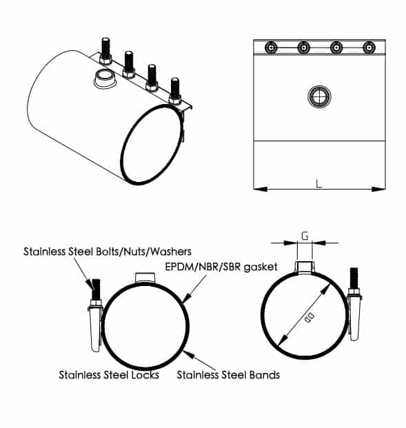 tapping sleeve with thread outlet drawing