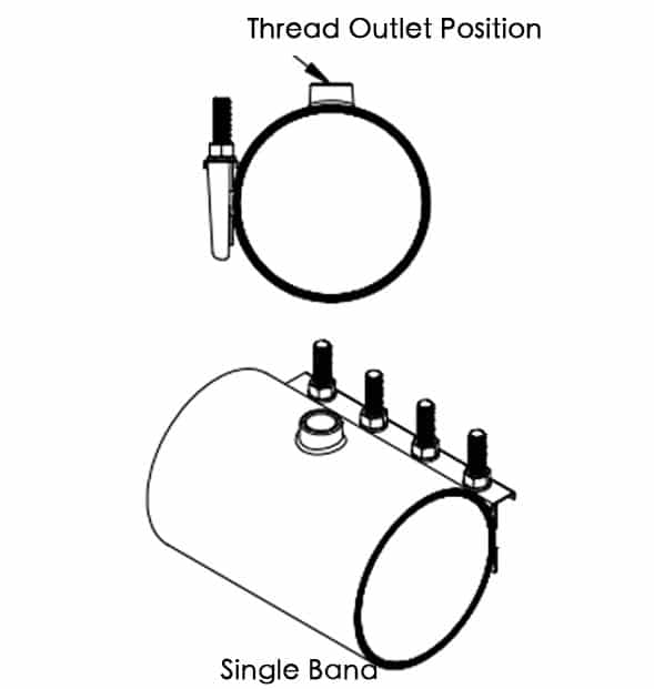 thread outlet position-single band tapping sleeve with thread outlet