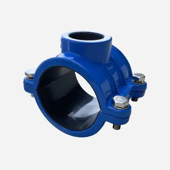 Cast iron saddle clamp for HDPE pipe and PVC pipe, with BSP, NPT, CC etc thread outlet