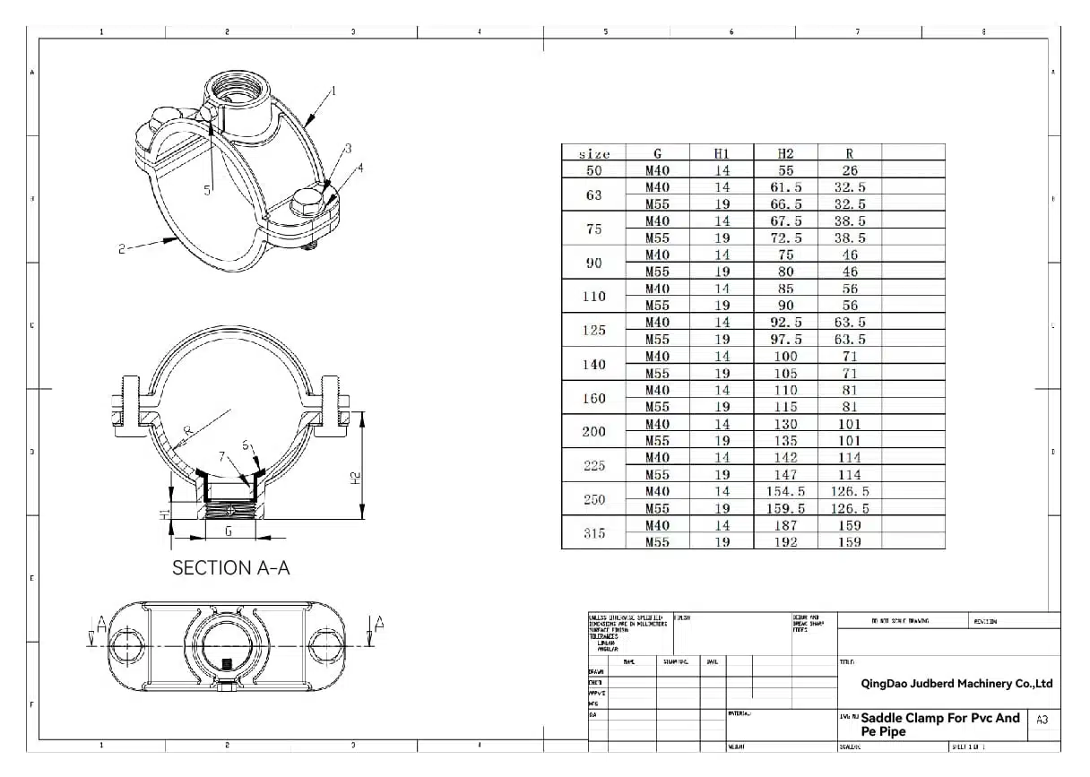 SADDLE CLAMP FOR PVC AND PE PIPE DRAWING