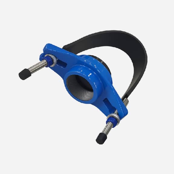 Universal Saddle tap for Ductile Iron Pipe,PVC pipe,Steel Pipe ,PE Pipe etc, thread outlet ,single steel strip