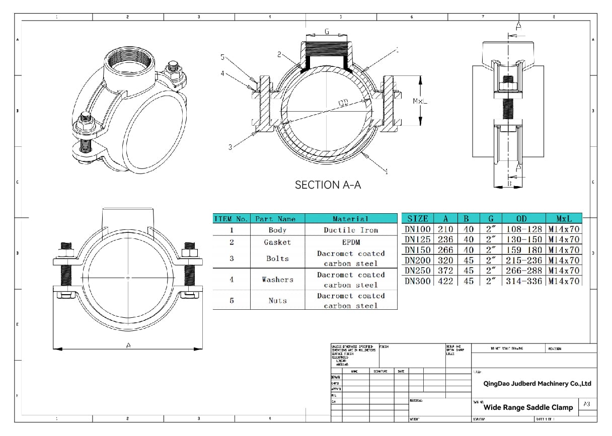 WIDE RANGE SADDLE CLAMP DRAWING