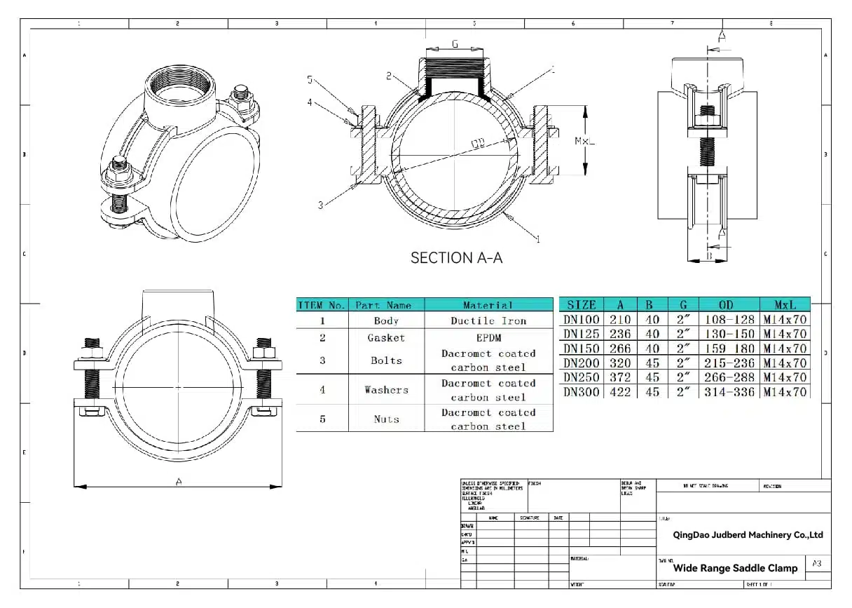 WIDE RANGE SADDLE CLAMP DRAWING