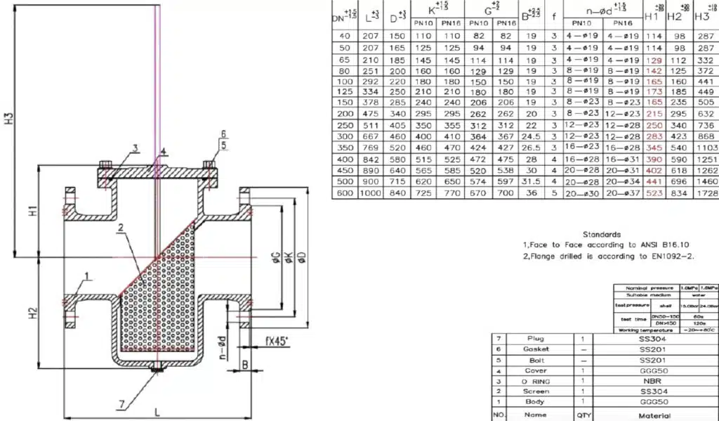 basket strainer drawing
