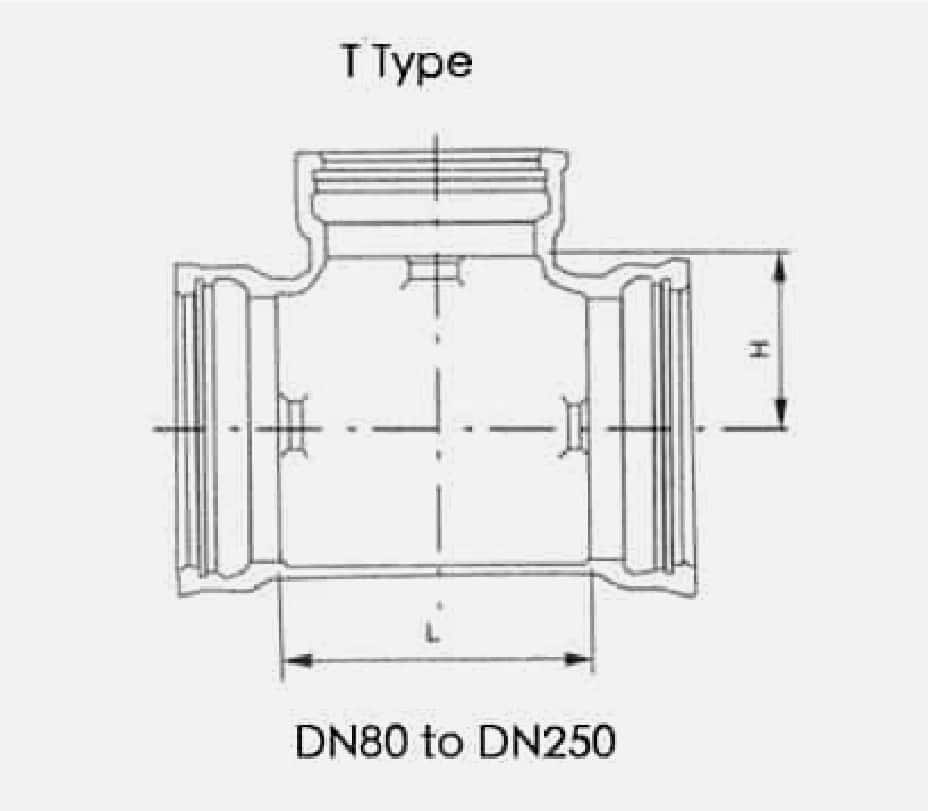 All Socket Tee T Type DN80 to DN250 drawing