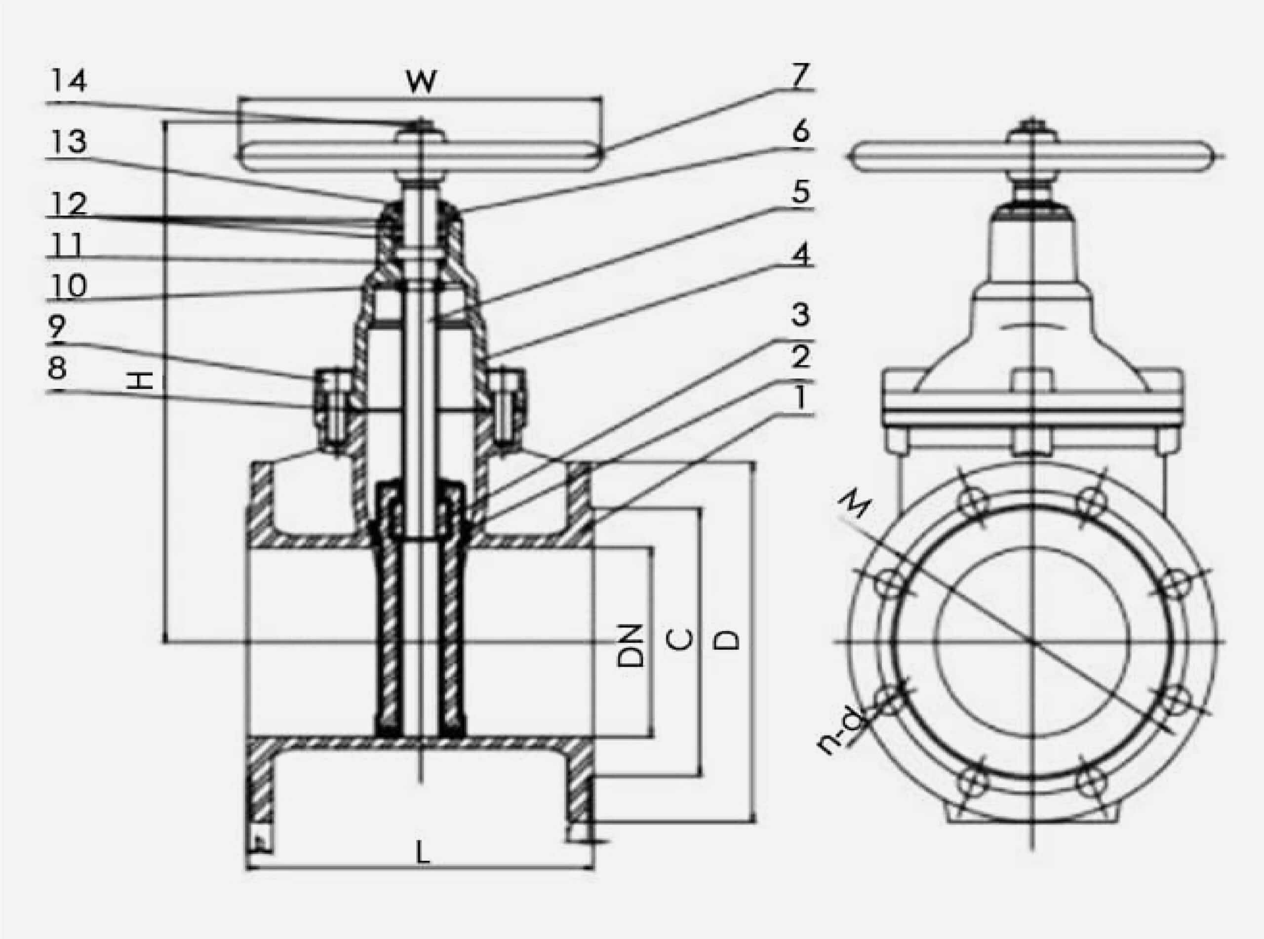 Non Rising Stem Gate Valve Drawing