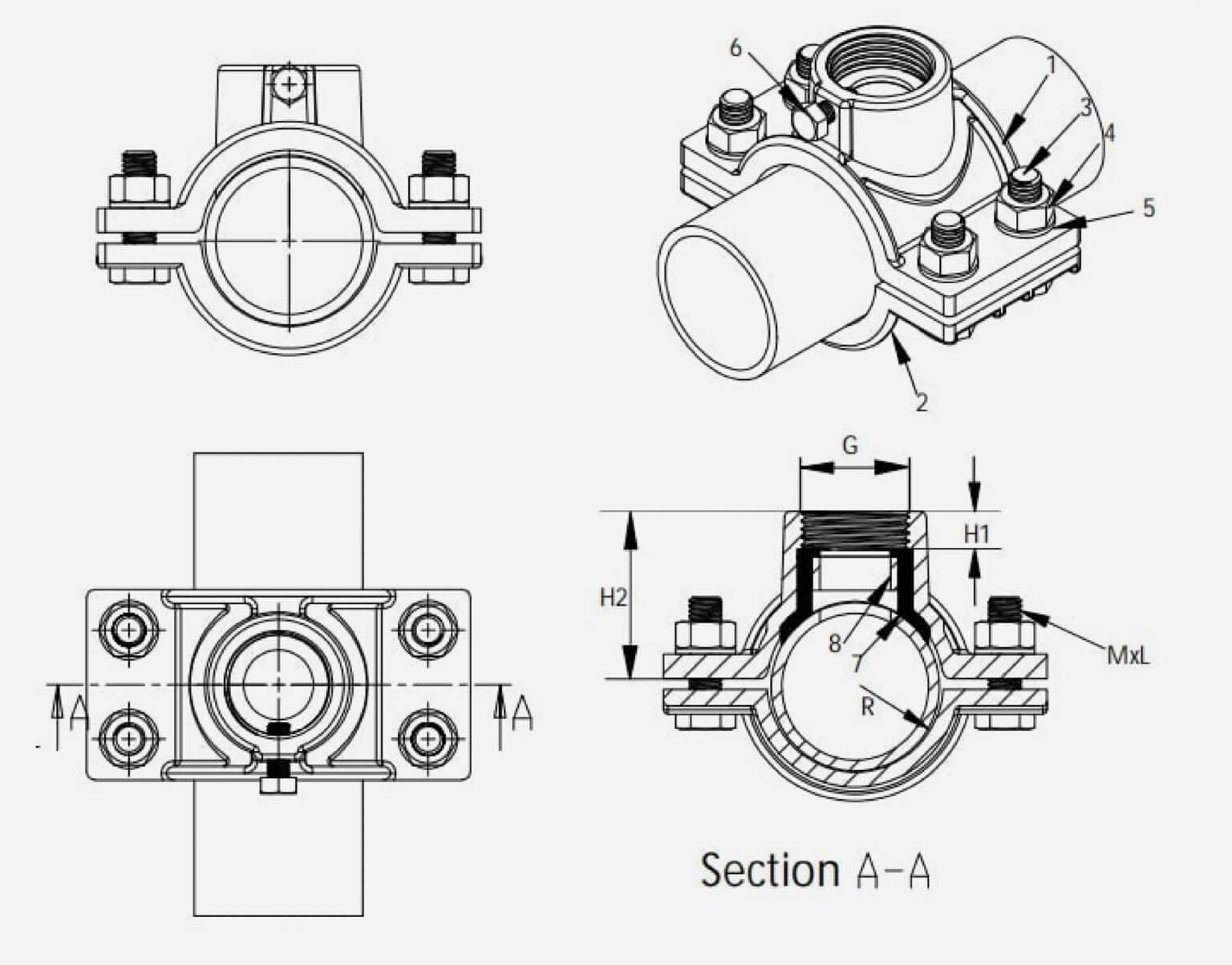 Saddle Clamp for PVC pipe, with Metric Thread Outlet