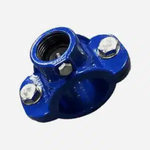 Saddle clamp for PE and PVC pipe, with metric thread outlet