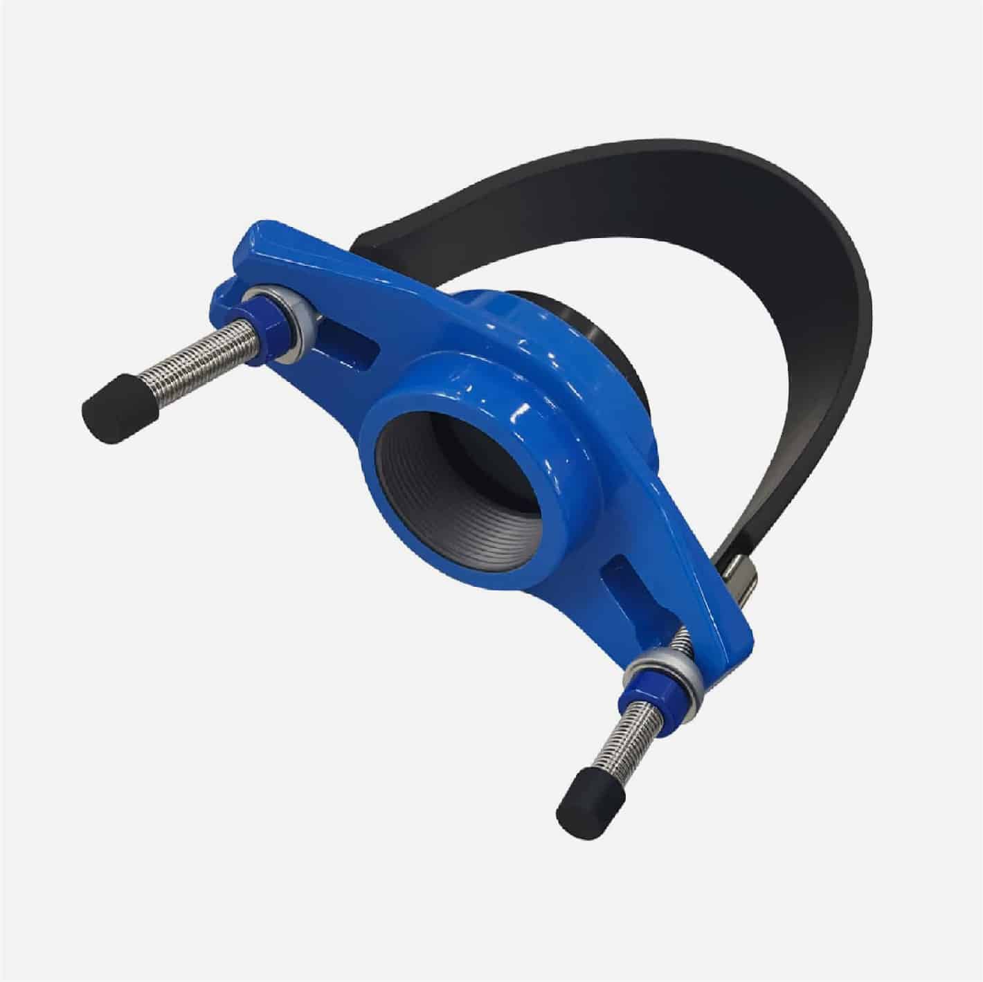 Universal Saddle tap for Ductile Iron Pipe,PVC pipe,Steel Pipe ,PE Pipe etc, thread outlet ,single steel strip 1