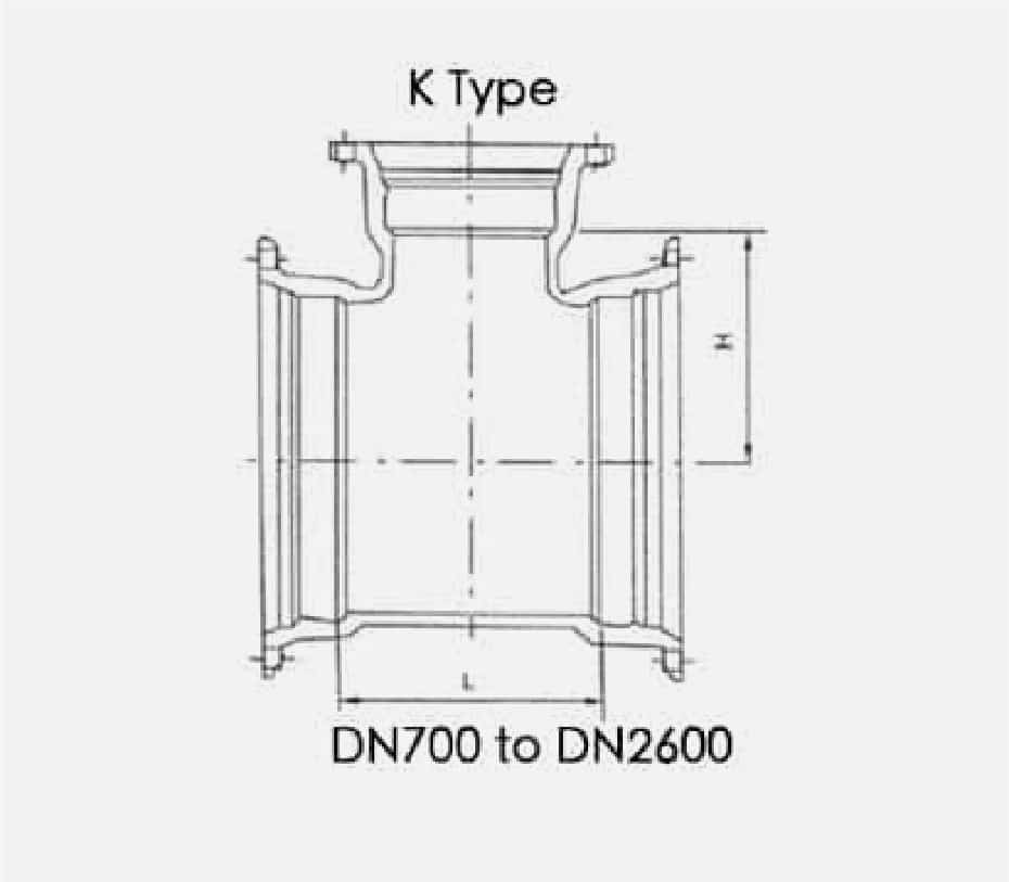 all socket tee K type DN700 DN2600 drawing