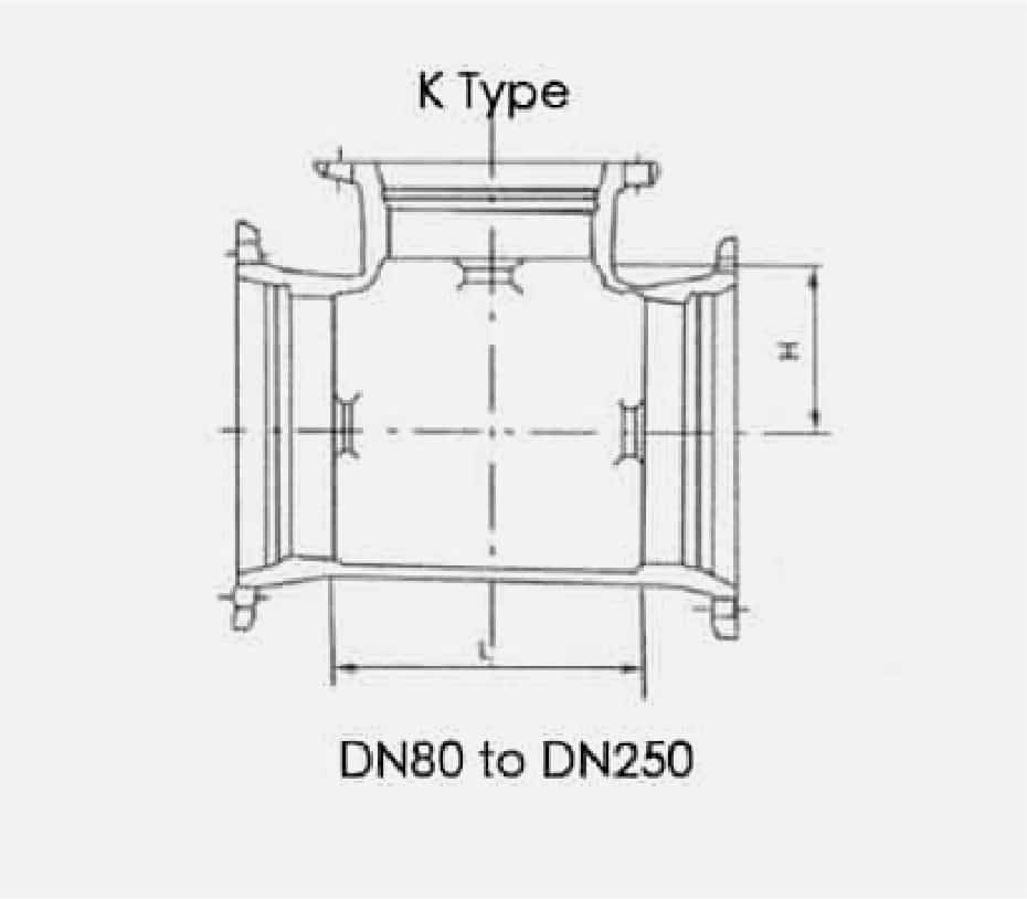 all socket tee K type DN80 to DN250 drawing
