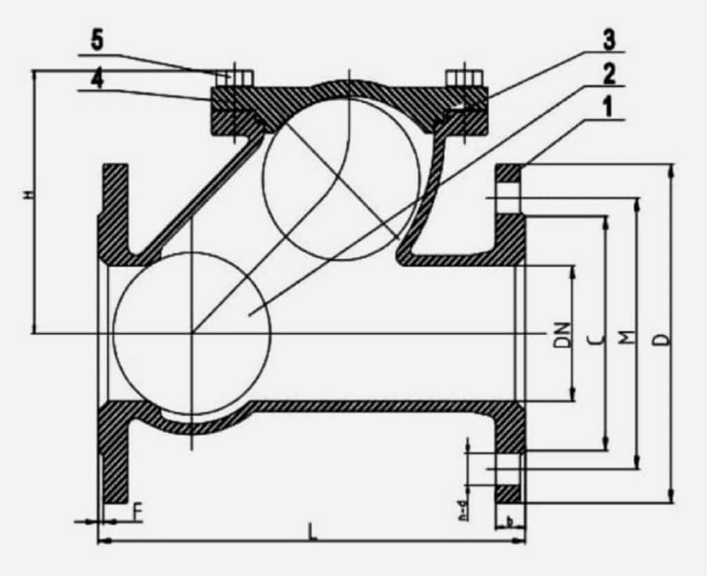 flange end ball chek valve drawing