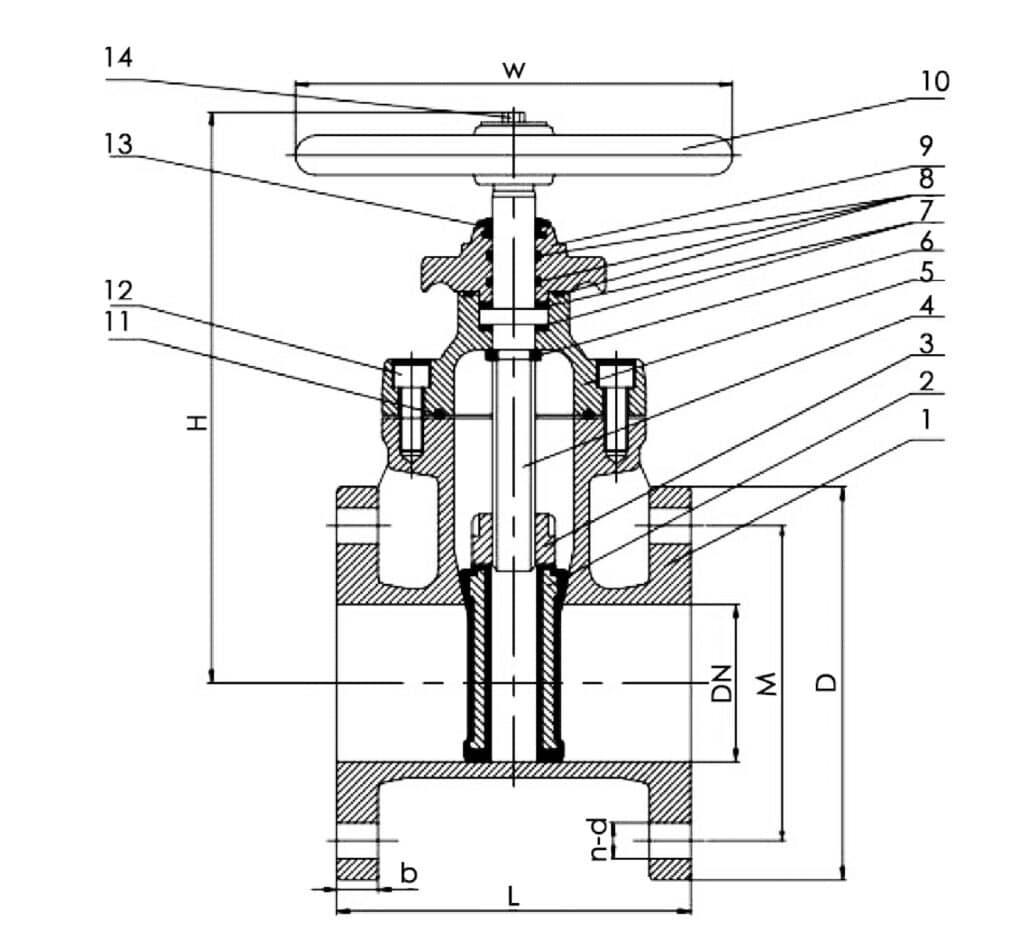 flanged awwa gate valve drawing