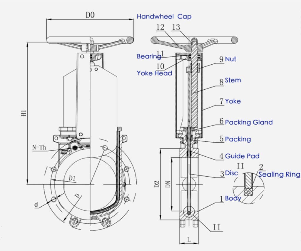 knife gate valve drawing