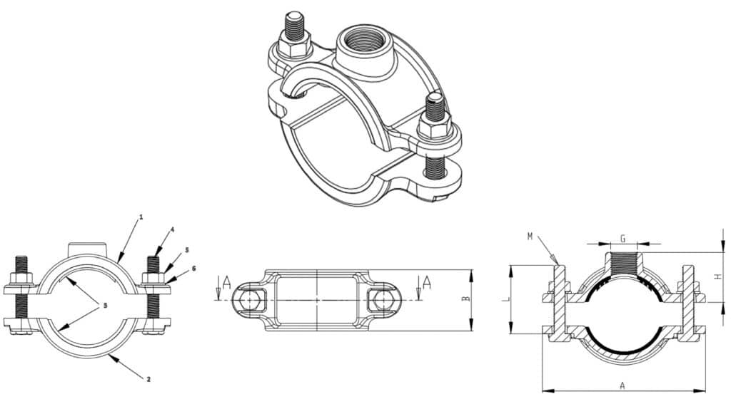 pipe saddle clamp drawing Cutaway view