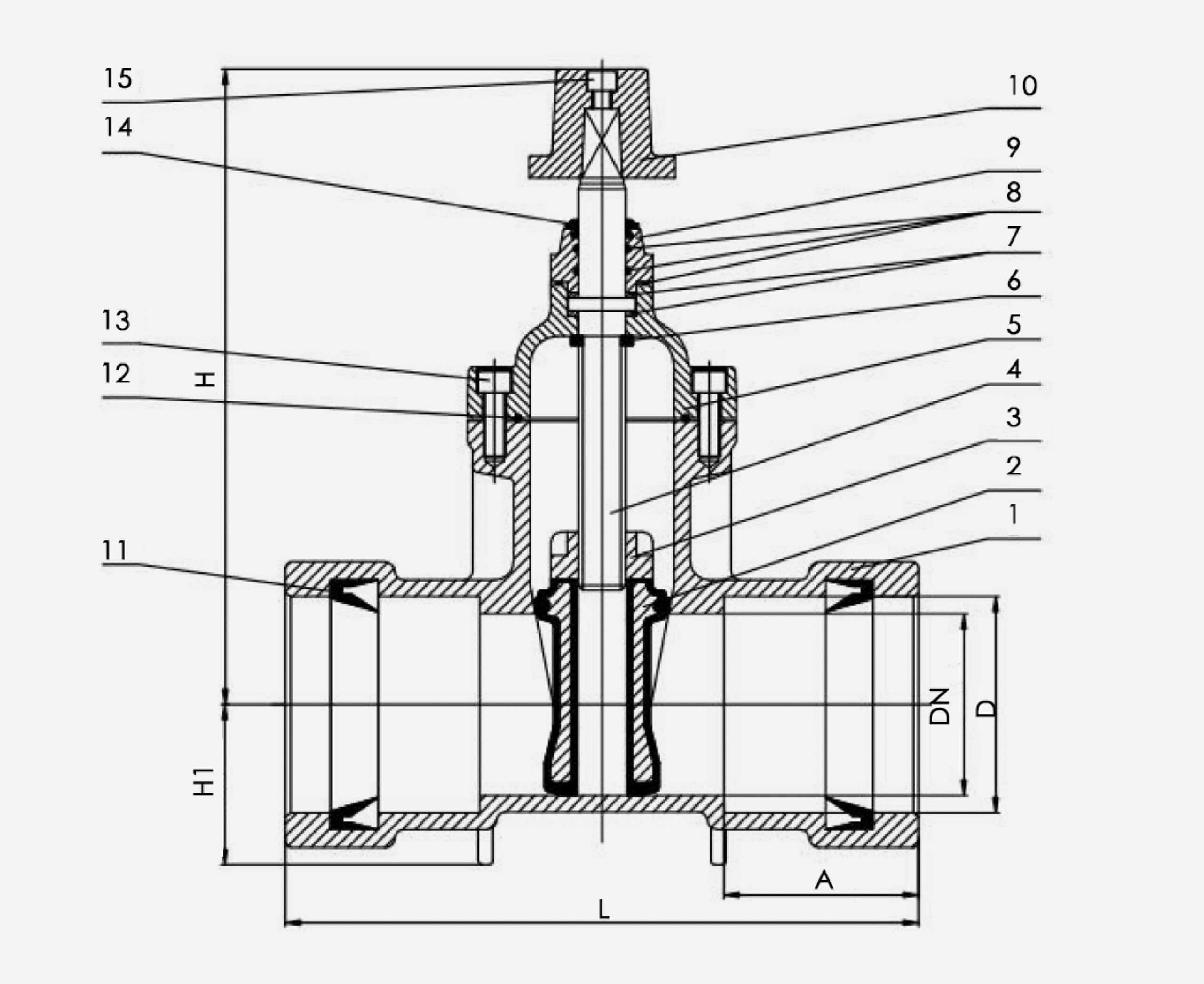 push fit gate valve drawing