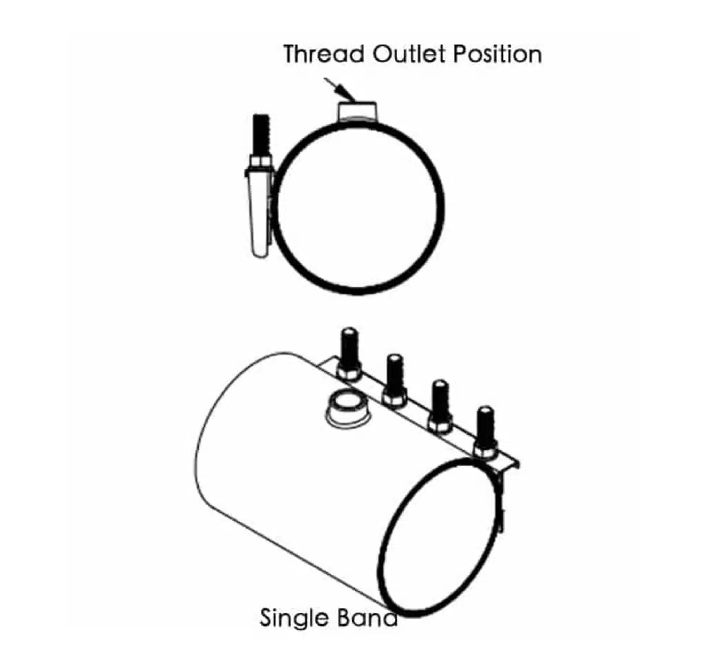 thread outlet position single band tapping sleeve with thread outlet