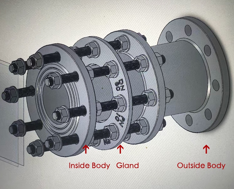 long dismantling joint with 4 flanges 3D drawing