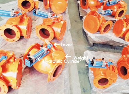 check valve with lever and weight and hydraulic cylinder