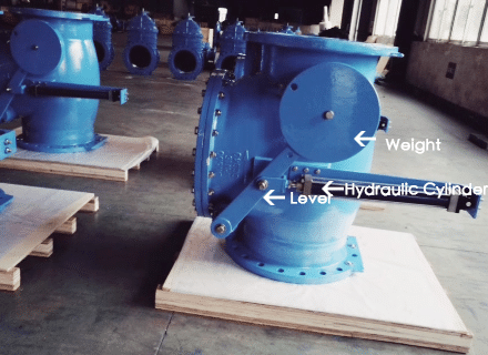 check valve with lever&weight and hydraulic cylinder