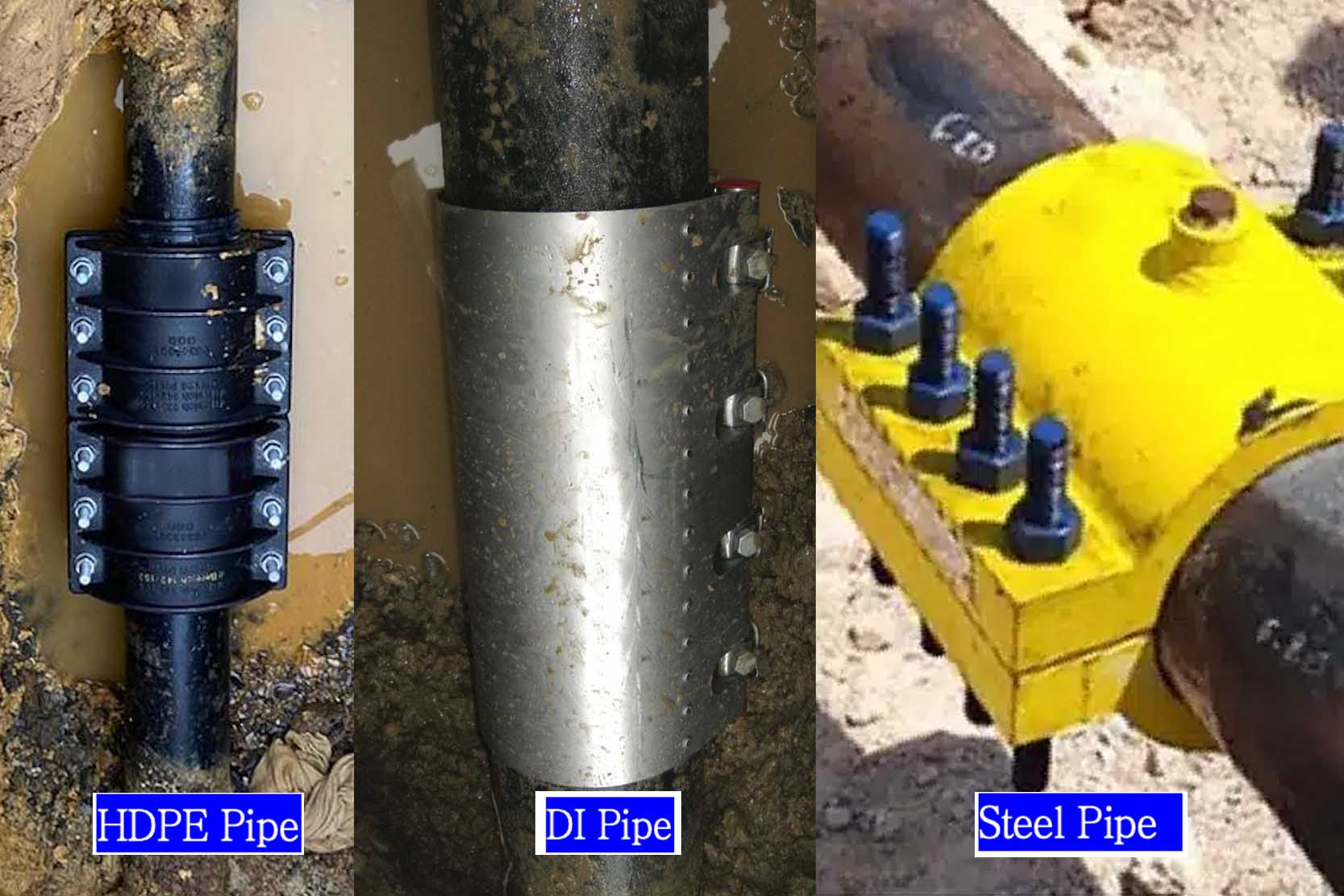 Table showing different pipe materials and their best repair solutions