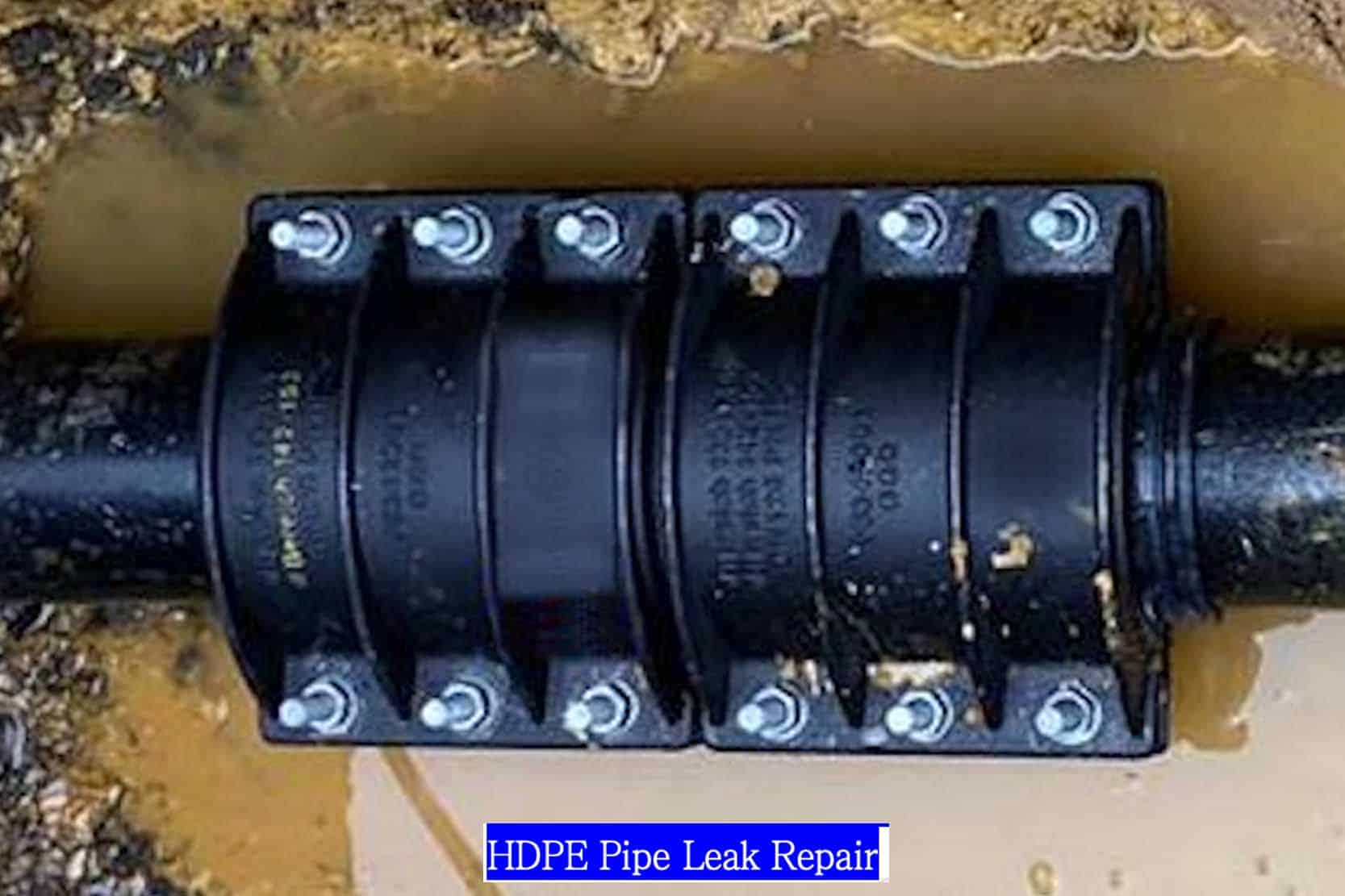 A repair clamp designed for flexible HDPE pipe sealing a crack