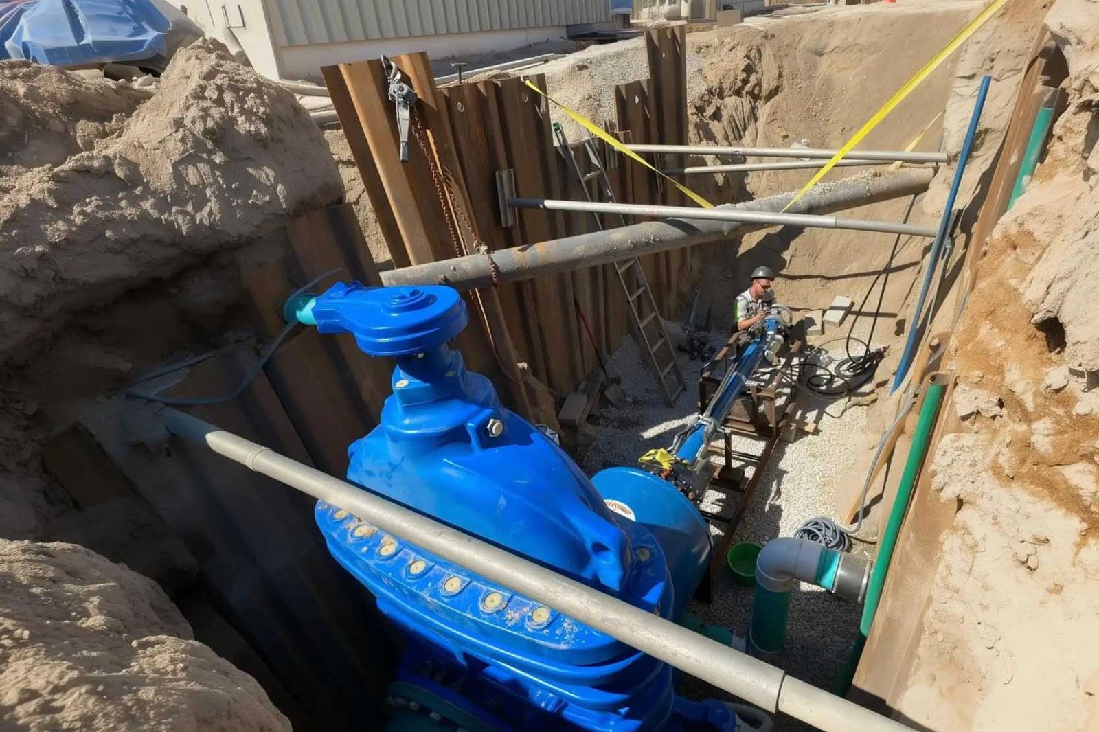 A certified technician inspecting hot tapping equipment before use