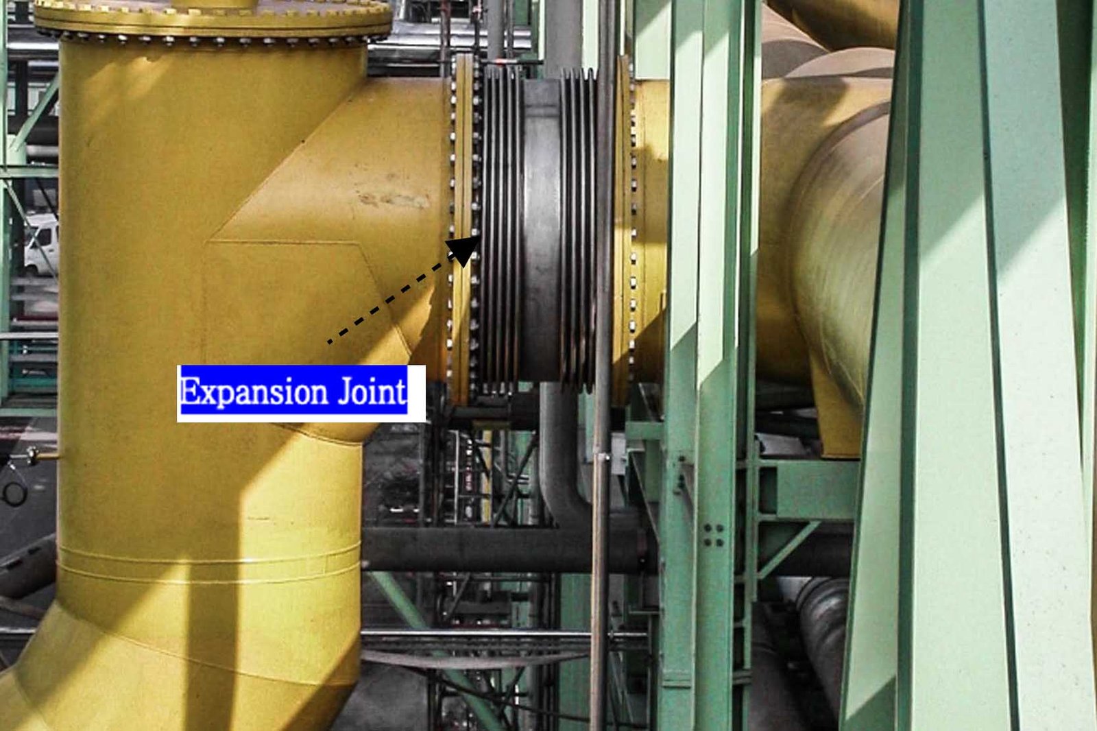 A large industrial pipeline system with expansion joints installed
