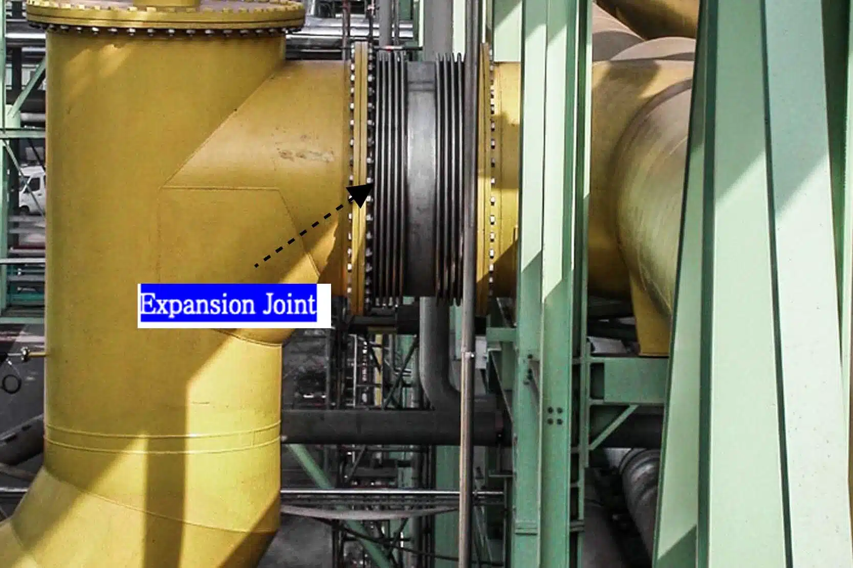 A large industrial pipeline system with expansion joints installed
