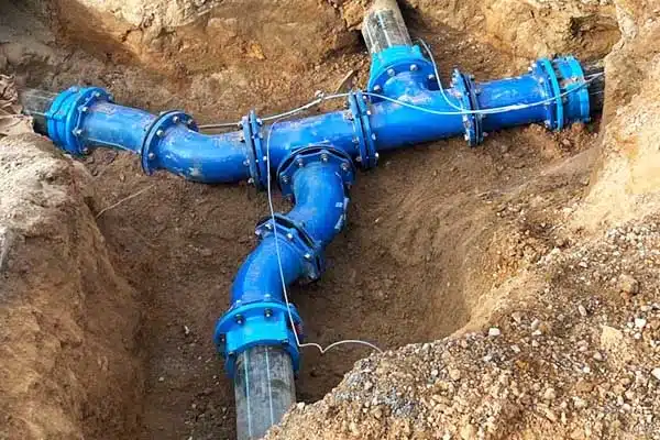A properly installed HDPE pipe coupling on a blue water pipe