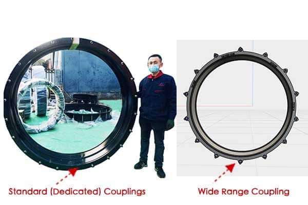 Two couplings side-by-side: a wide-range and a standard one